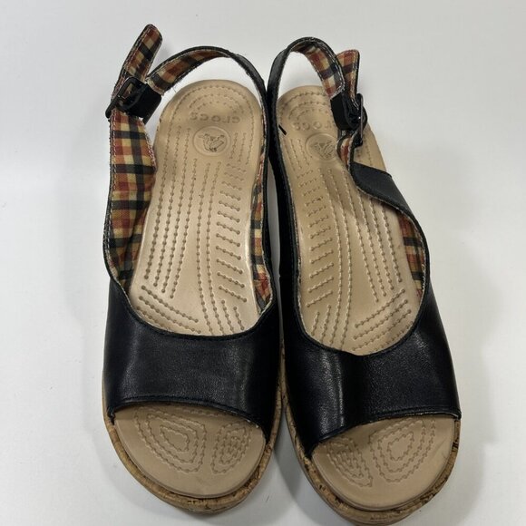 CROCS A Leigh Cork Black Wedge Women’s Size 10 - Picture 7 of 10